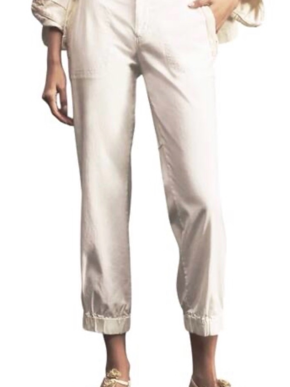 Anthropologie Women's Cream Cropped Utility Jogger Pant (size